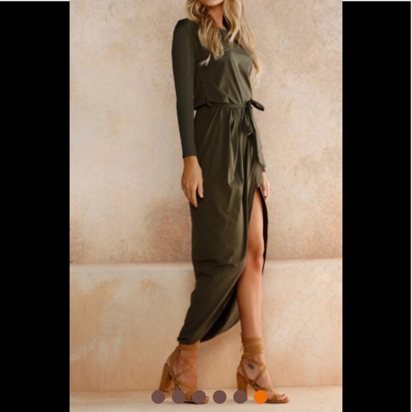 Elegant Olive Jersey dress - Picture 2 of 8